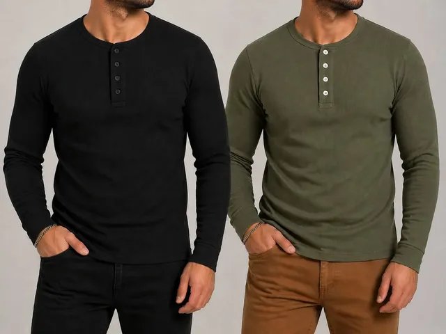 Kit com 2 Camisetas Henley Slim 4 Botões Manga Longa