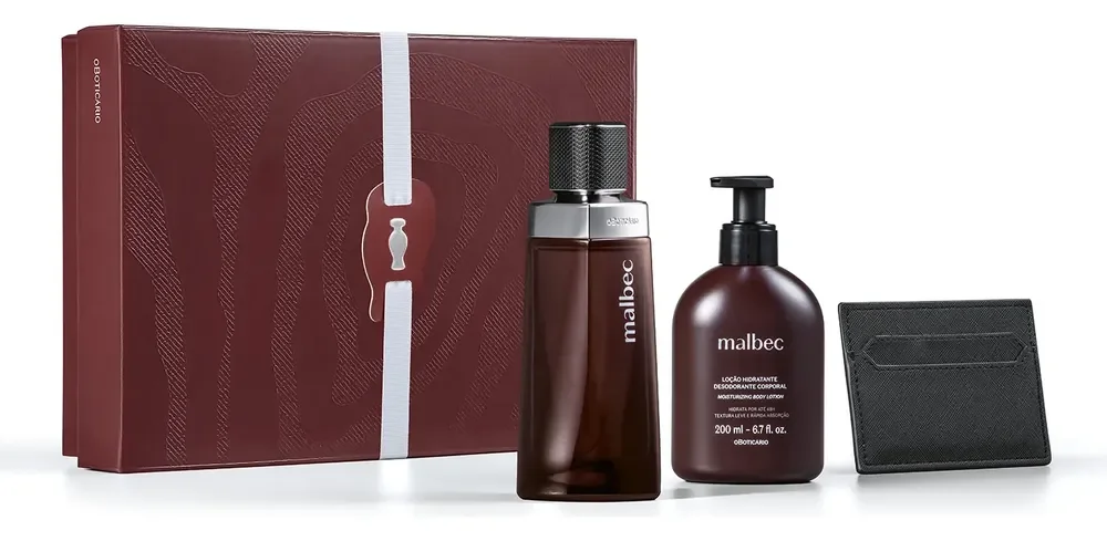 O Boticário Malbec Kit Presente (3 Itens) - Malbec Desodorante Colônia 100ml - Loção Hidratante Desodorante Corporal 200ml - Porta-cartões Malbec