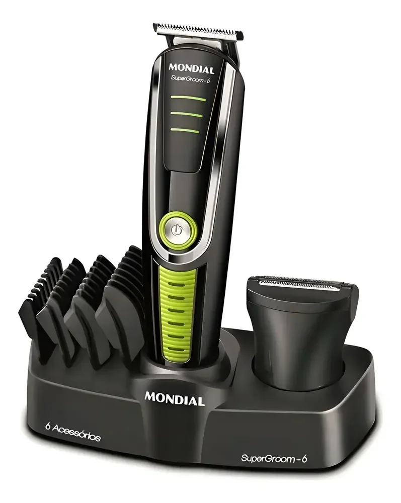 Cortador De Cabelo Mondial Super Groom 6 Bg-04 Melhor Categ Preto/verde