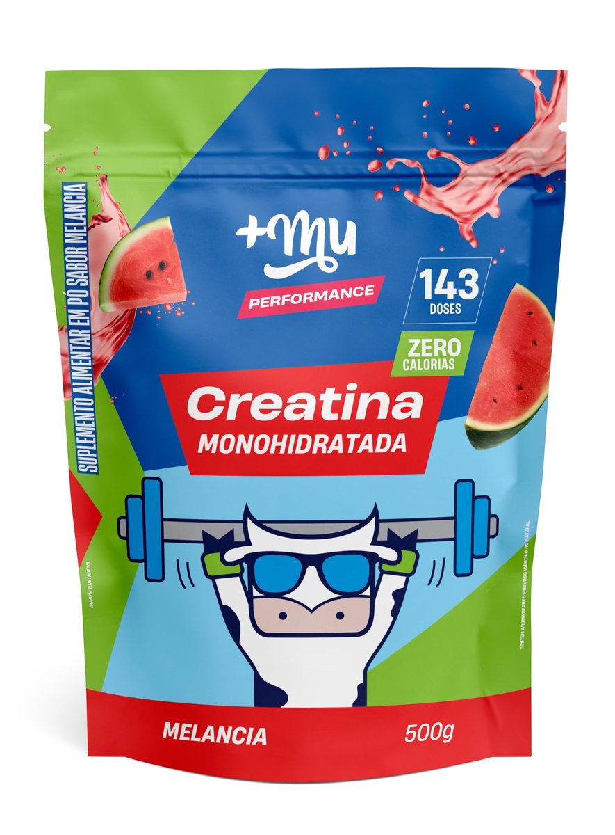 🛒 Creatina, Mais Mu, Sabor Melancia, 100% Pura, Mais Força e Desempenho – 500g