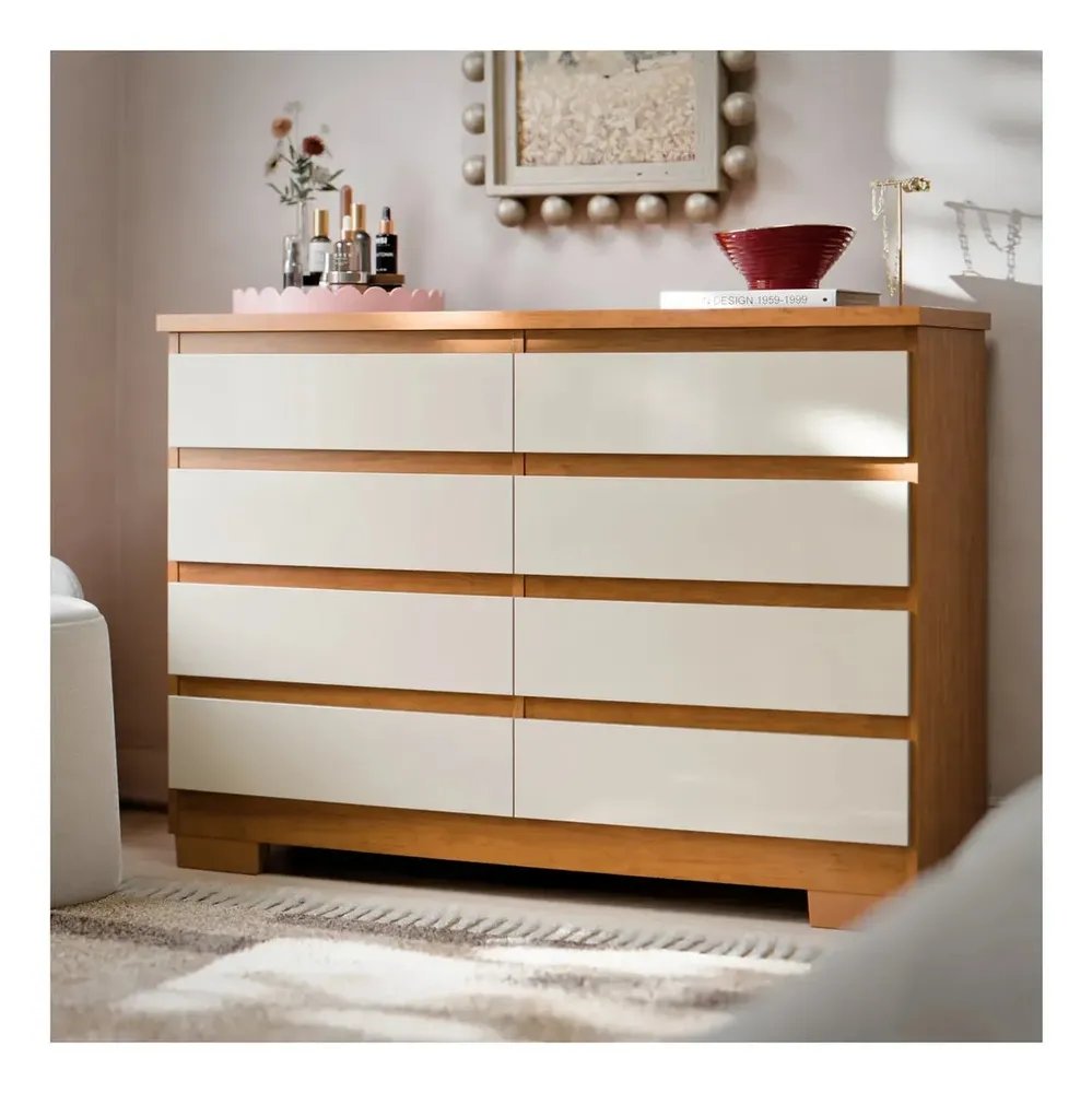 Cômoda 8 Gavetas Para Quarto Grande Com Pés Gaveteiro Organizador