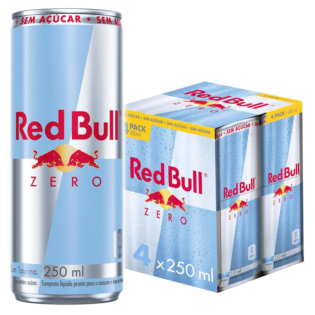 ✨Red Bull Energético, Zero, Sem Açúcar, 250ml, 4 latas✨️