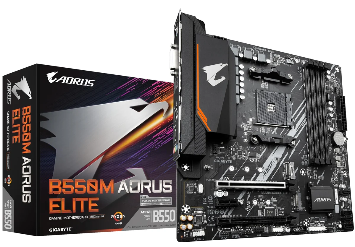 Placa Mãe Gigabyte B550M AORUS ELITE (AM4/DDR4/HDMI/M.2(PCIe,NVMe,SATA3)/VRM Solution/USB3.2) - B550M AORUS ELITE