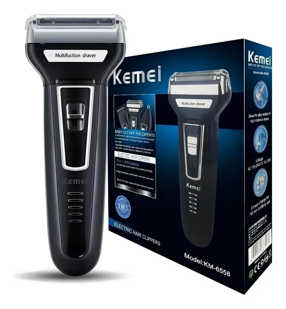 Barbeador e Aparador 3 em 1 Kemei KM-6558