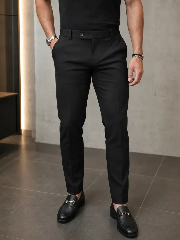 Calça Alfaiataria Masculina Slim Fit Premium Social Azul Liso