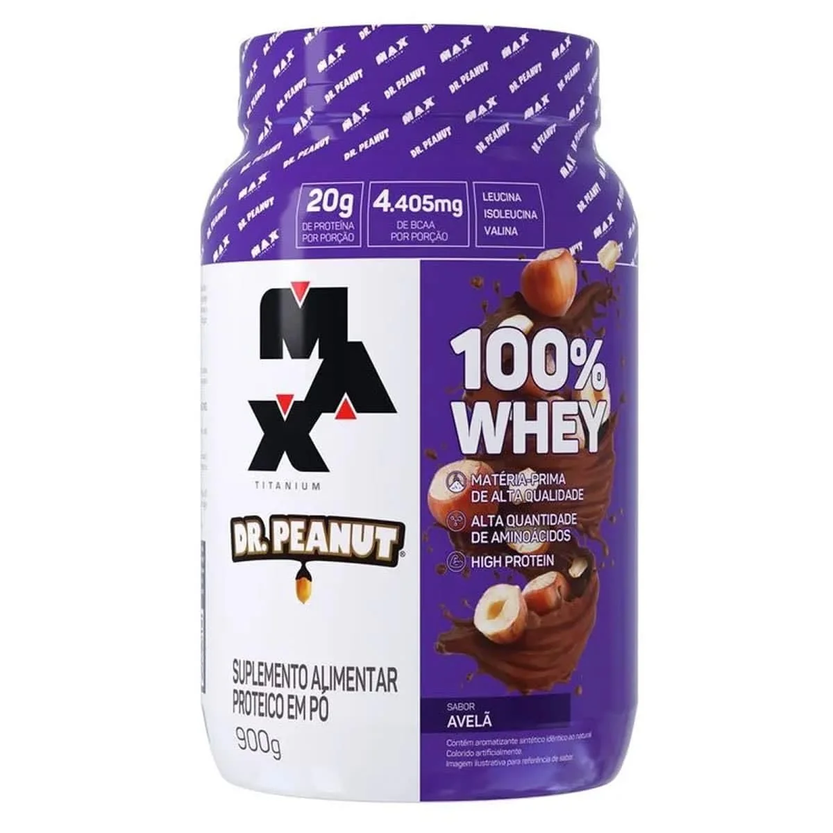 900G 💪🏼 100% Whey Max Titanium x Dr. Peanut (900g), Sabor Avelã