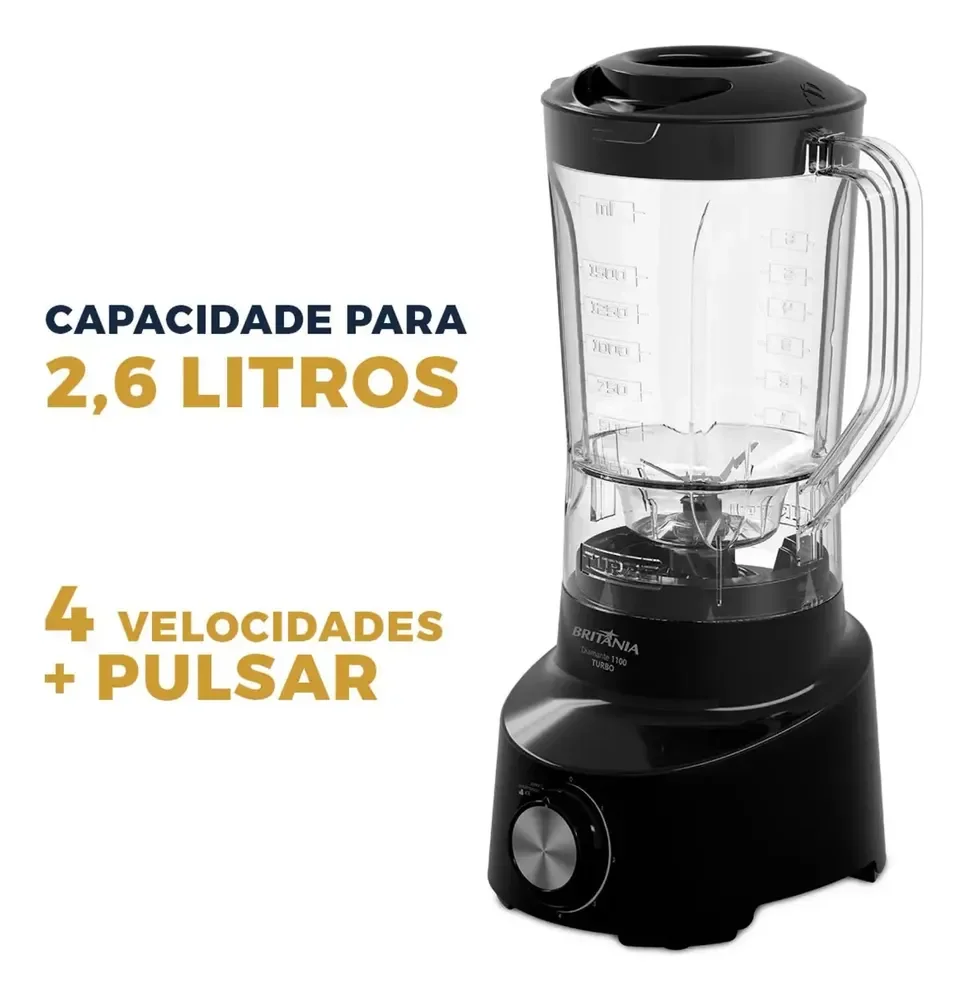 Liquidificador Britânia 2,6L 4 Velocidades Preto Diamante 1100 127V