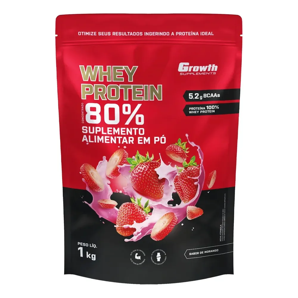 1KG 💪🏼 Whey Protein Concentrado 1kg Growth Supplements - Morango
