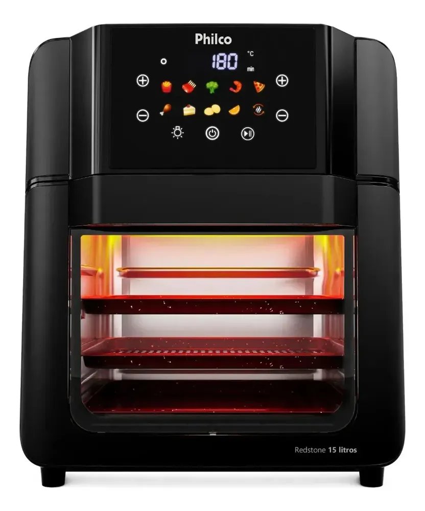 Philco PAF15C Fritadeira Air Fryer Oven 15 Litros Revestimento Redstone Porta Removível Luz Interna…