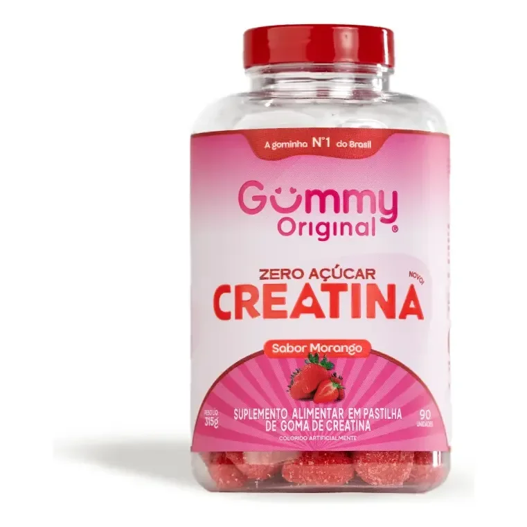 ✨Gummy Creatina Zero Açúcar Sabor Morango 90 Unidades Vegano✨️