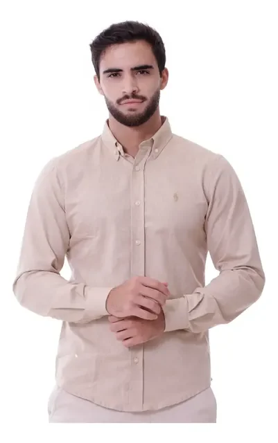 Camisa Oxford Manga Longa Polo Caqui Ralph Lauren