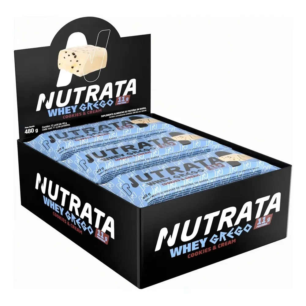 Barra Whey Grego 40g Display Com 12 Unidades Cookies & Cream Nutrata