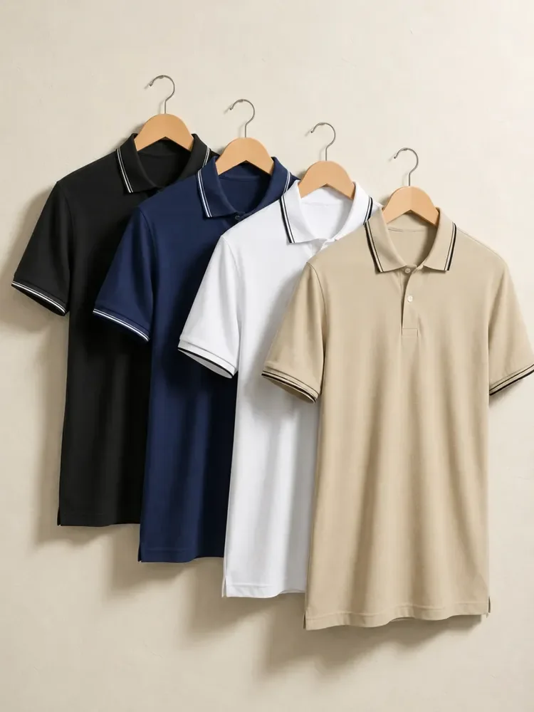 Kit 4 Camisa Gola Polo Piquet Masculina Slim Casual Algodão Multicolorido (P ao GG)