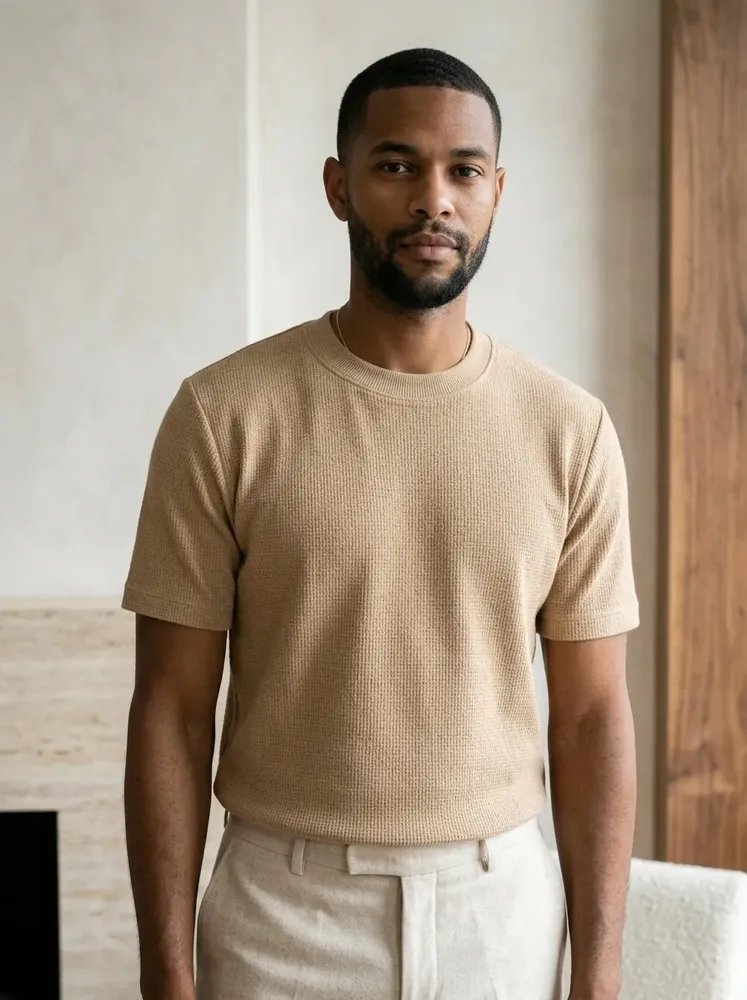 Camiseta Masculina Texturizada Gola Redonda Estilo Old Money