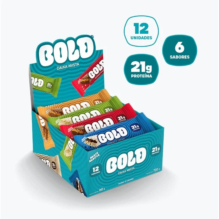 ✨Barra de Proteína BOLD - 21g de Proteína - Caixa Mista com 12 Unidades | 6 Sabores