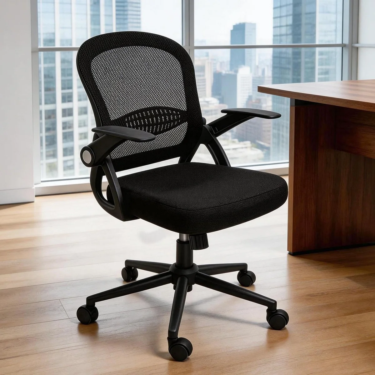 Cadeira Ergonômica Escritório Giratória Compacta com Braço Ajustável e Encosto em Tela