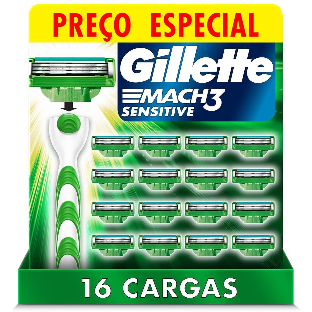 Kit com 16 Cargas para Aparelho de Barbear Gillette Mach3 Sensitive