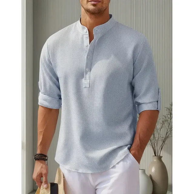 ⚫️ Camisa Casual Masculina Gola Padre De Manga Comprida Solta