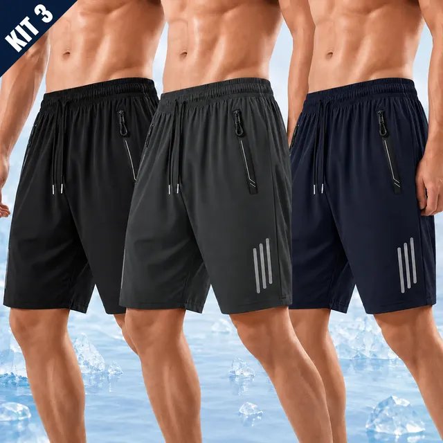Kit 3 Bermuda Masculina Short Tactel Secagem Rápida Academia (P ao XGG)