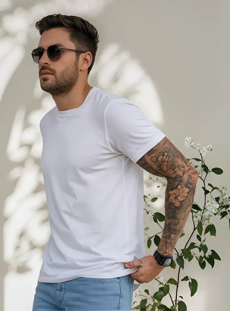 Camiseta Basica Masculina Algodao Slim Blusa Premium Lisa