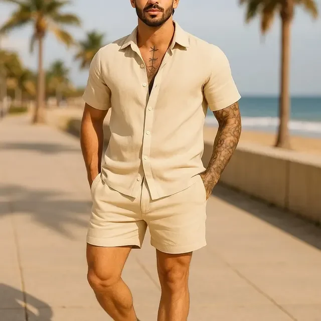 Conjunto Casual Linho Camisa + Bermuda