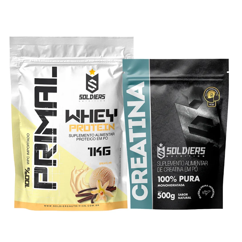✨Kit Whey Protein Primal 1kg + Creatina 500g 100% Pura - Soldiers Nutrition