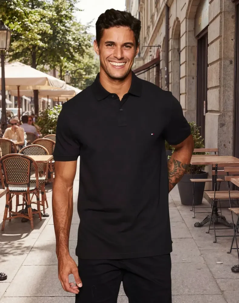 Camisa Tommy Hilfiger Masculino Curta Im 1985 Regular Polo Black