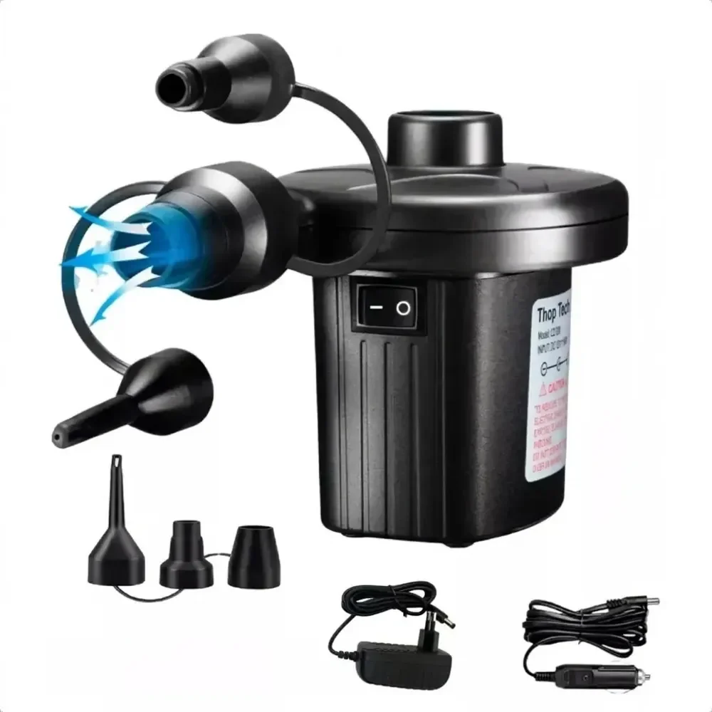 Bomba Inflador e Compressor de Ar Elétrico Portátil Bivolt 3 Bicos Colchão Inflável Piscina Boia 50W Bivolt Thop Tech Importados