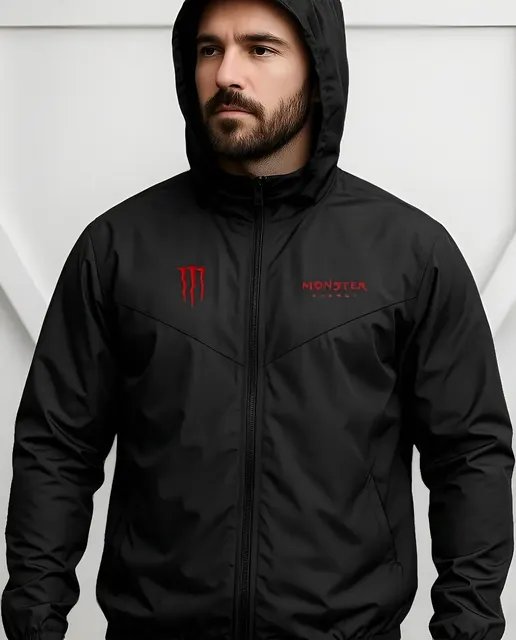 Jaqueta Corta Vento Red Monster com Capuz e Bolso Zíper