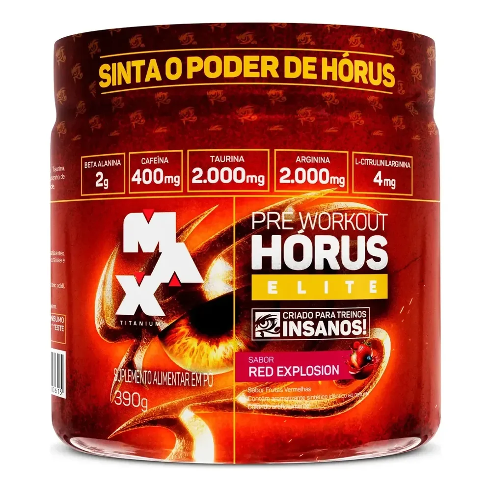 ✨Hórus Elite 390g Pré Treino Max Titanium Frutas Vermelhas Frutas Vermelhas✨️