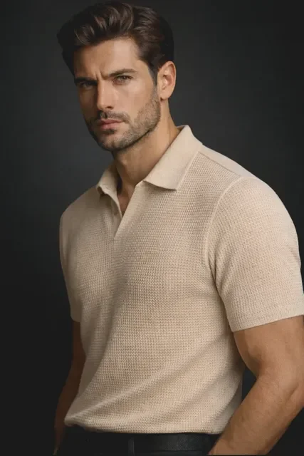 Camisa Camiseta Polo Masculina Texturizada Sem Botão