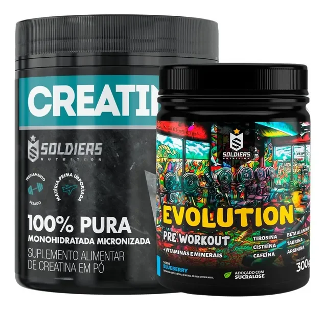 Kit: Creatina 300g + Pré-treino Evolution 300g Soldiers Nutr