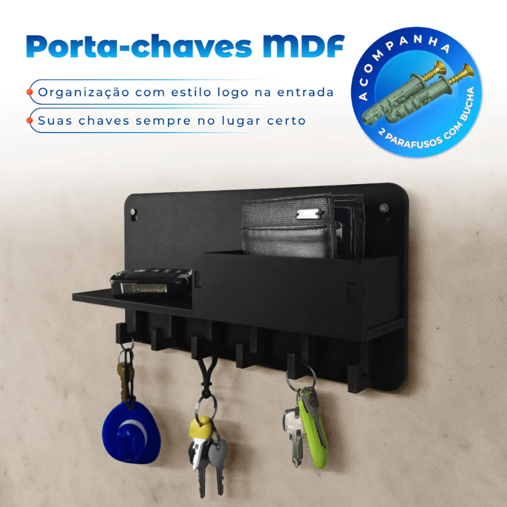 Porta Chaves Carteira Mascara Crachás Suporte Organizador de Parede 6mm de Espessura