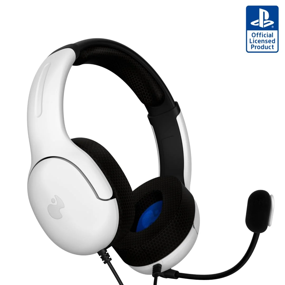 Fone de ouvido estéreo com fio Playstation PDP AIRLITE, com cancelamento de ruído, Frost White