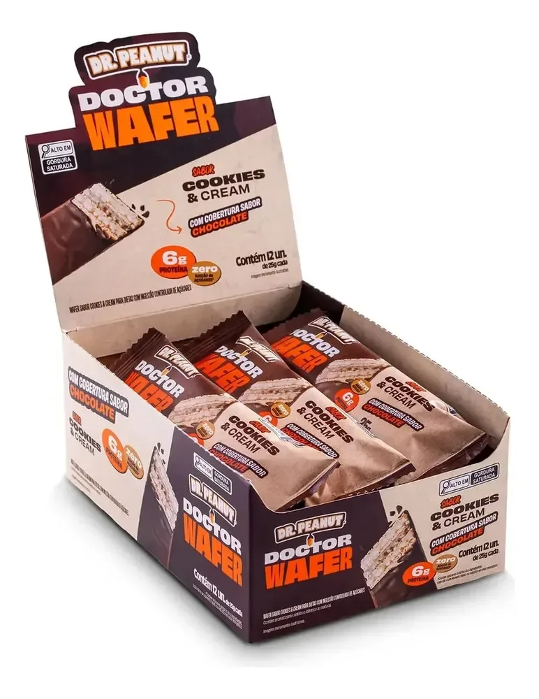✨Dr Peanut Doctor Barra Wafer Cookies Cream 25g 12 Unidades Cookies✨️