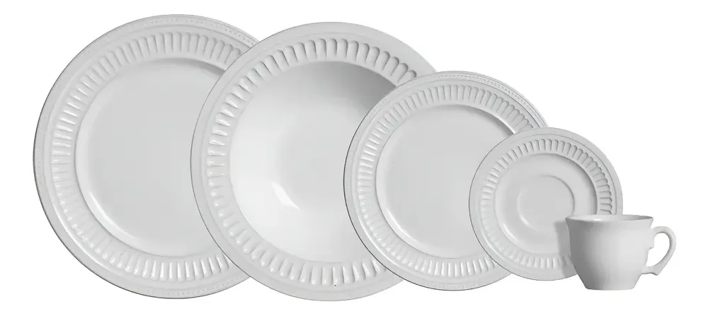 Aparelho de Jantar 20 peças Branco Poppy de Cerâmica - Scalla Cerâmica