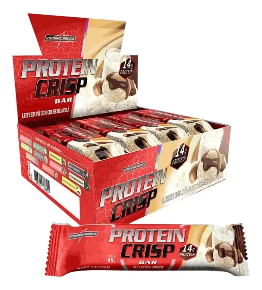 Barras de Proteínas Crisp Bar Ninho Creme De Avelã 12 Und Integralmédica Leite Em Pó Com Creme De Avelã