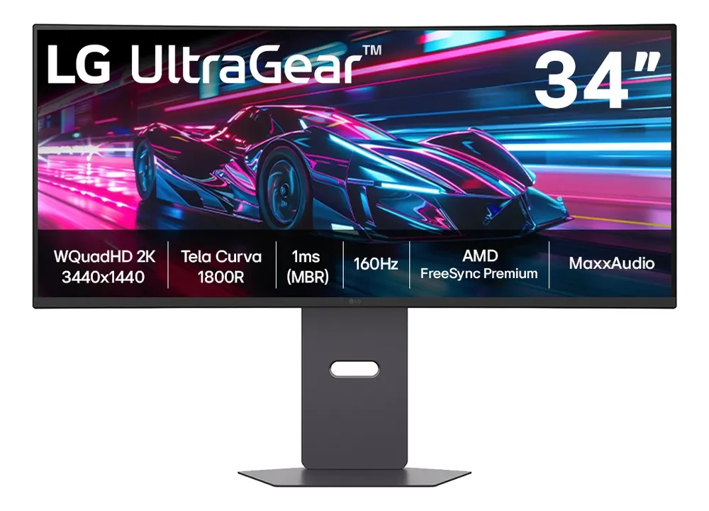 Monitor Gamer LG UltraGear Curvo 34G600A-B 34" QuadHD 2K, UltraWide 1800R, 160Hz, 1ms (MBR), AMD…