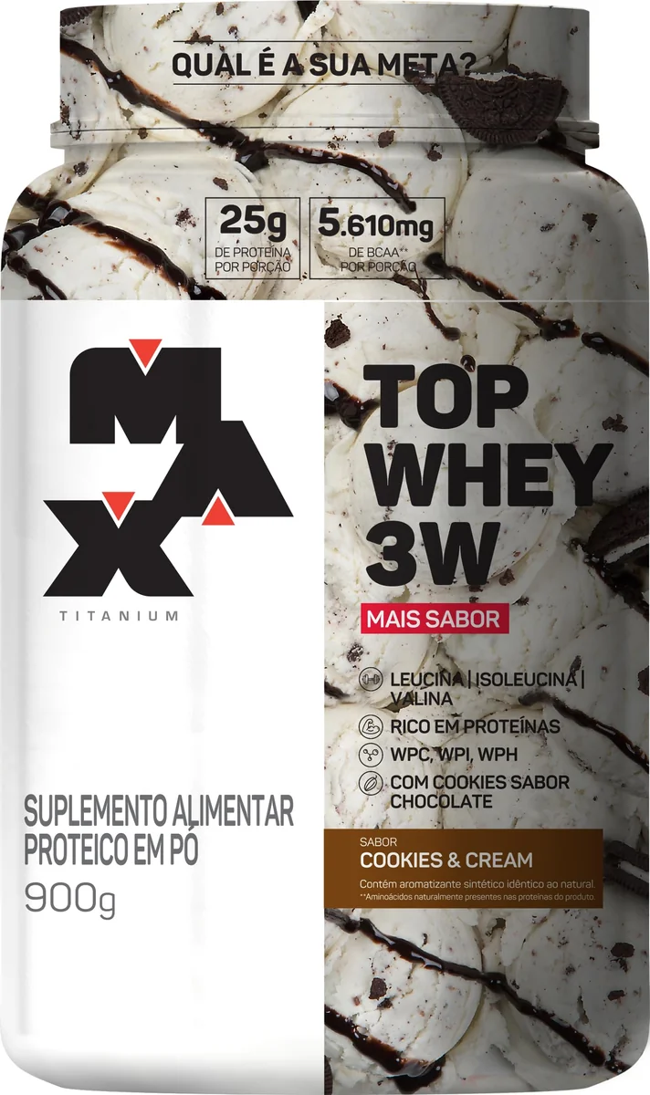 ✨Top Whey 3W (900g) - Sabor Mais Sabor - Cookies & Cream✨️