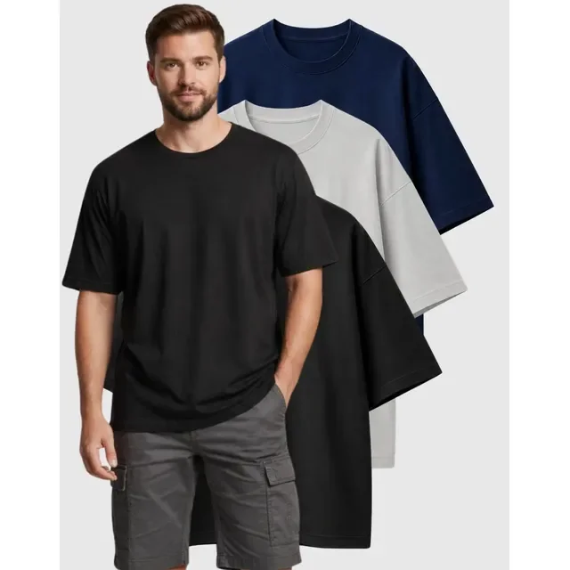 Kit com 3 Camisetas Oversized Algodão Streetwear