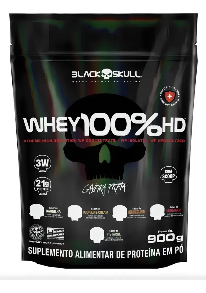 🔥Whey 100% Hd Black Skull 900g -  Baunilha
