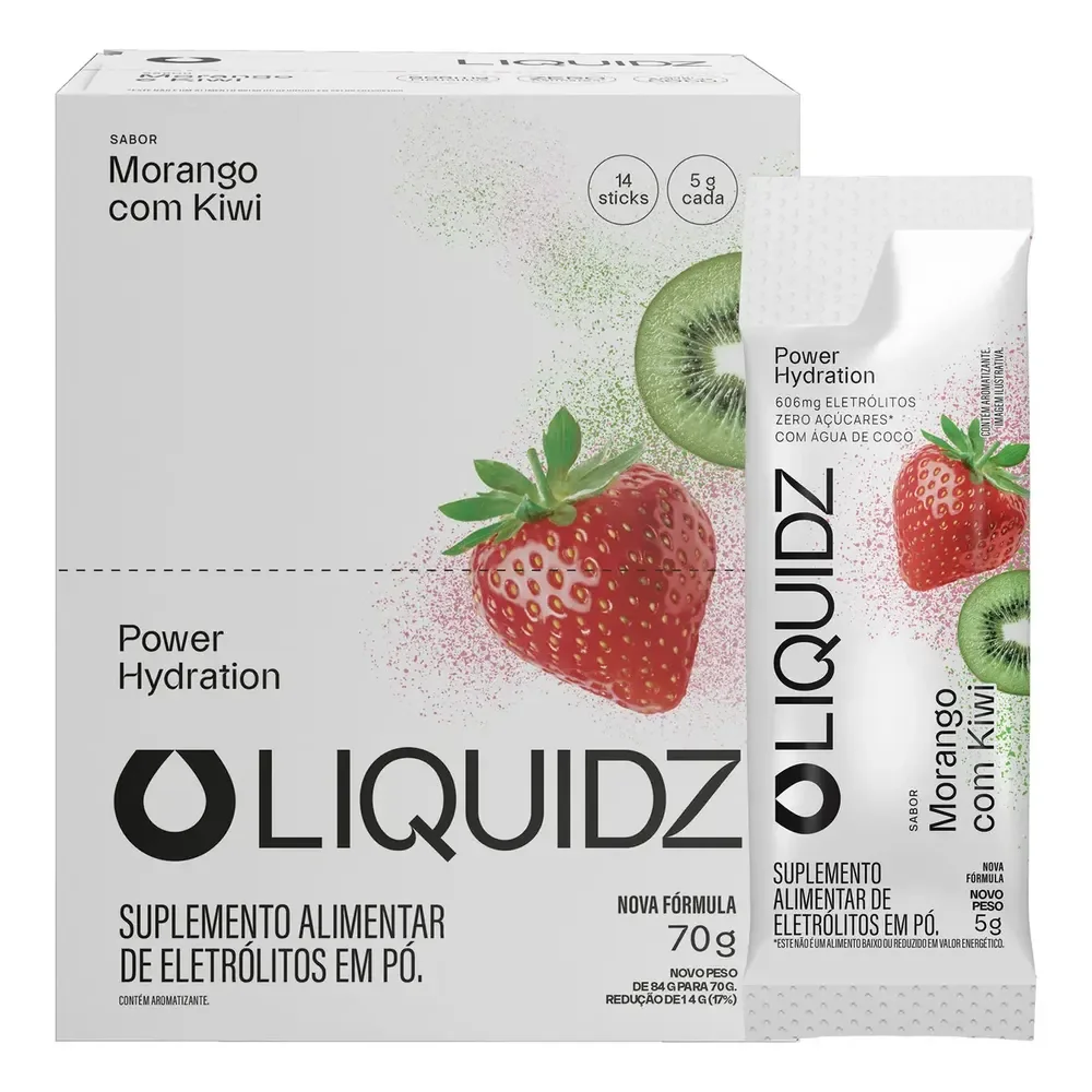 Pack com 14 Sachês Liquidz Eletrólitos Em Pó Morango com Kiwi