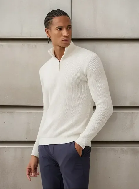 Suéter De Tricot Masculino Gola Zíper Opus