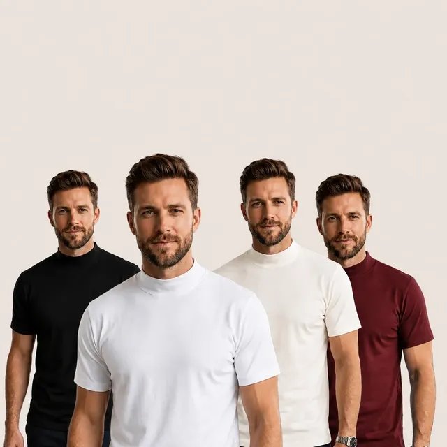 Kit 4 Camisetas Asier Man Gola Alta Malha Peruana (M ao G1)