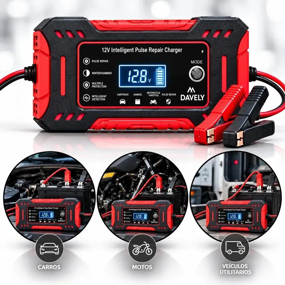 Carregador de Bateria Automotiva Portátil 12V 6A