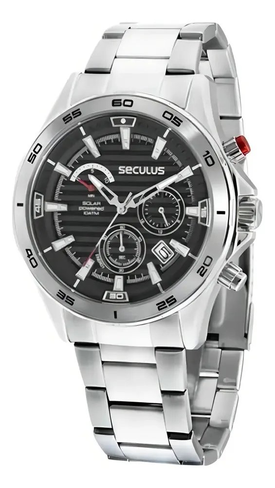 ⚫️ Relógio Masculino Seculus Solar Powered Prata 77157g0svna1