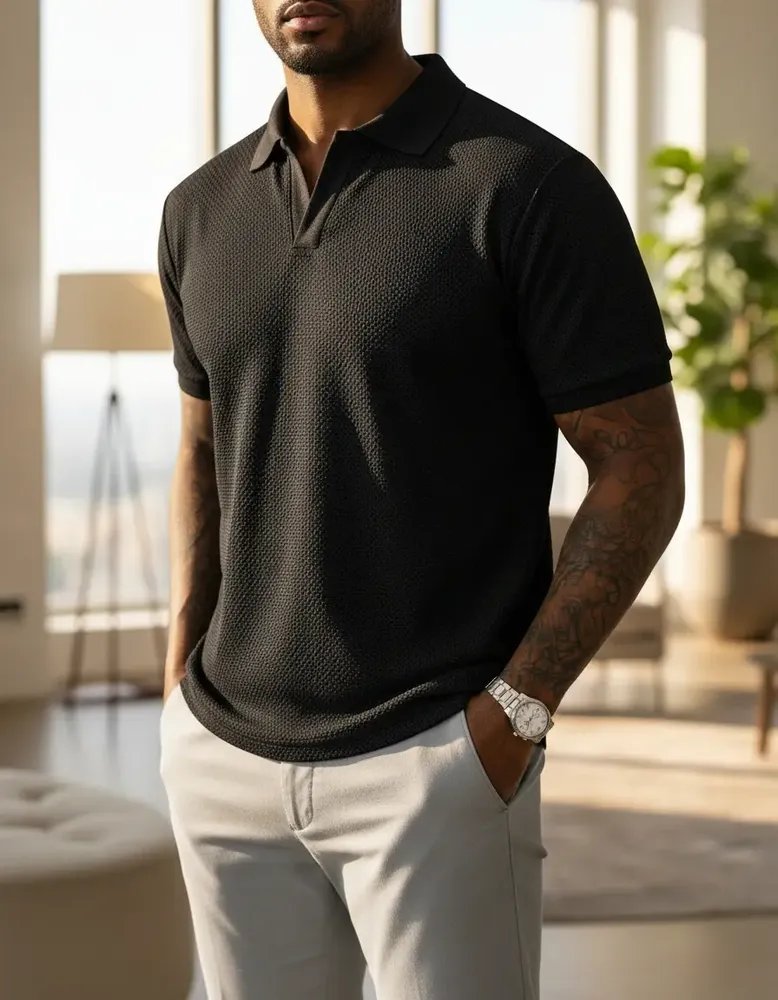 Camiseta Gola Polo Masculina Tricô Premium Preto