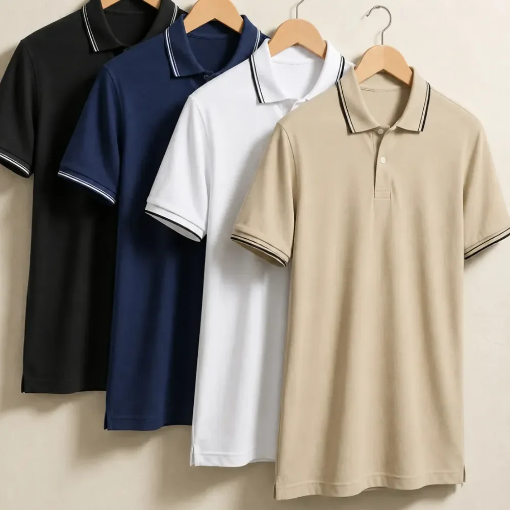 Kit 4 Camisa Gola Polo Piquet Masculina Slim Casual Algodão