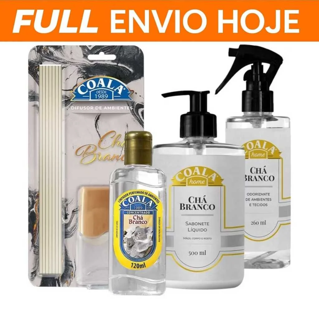 Coala Chá Branco Difusor 100ml Odorizador 260ml Limpador 120ml e Sabonete Líquido 500ml