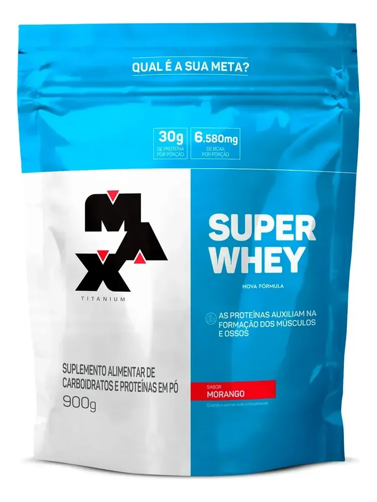 Super Whey Protein Refil 900g Max Titanium Sabor Morango